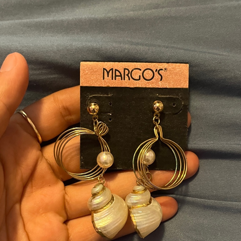 Gold and White Shell Hoop Earrings